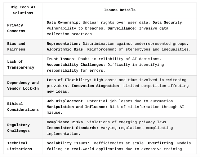 Issues with Using Big Tech AI Solutions